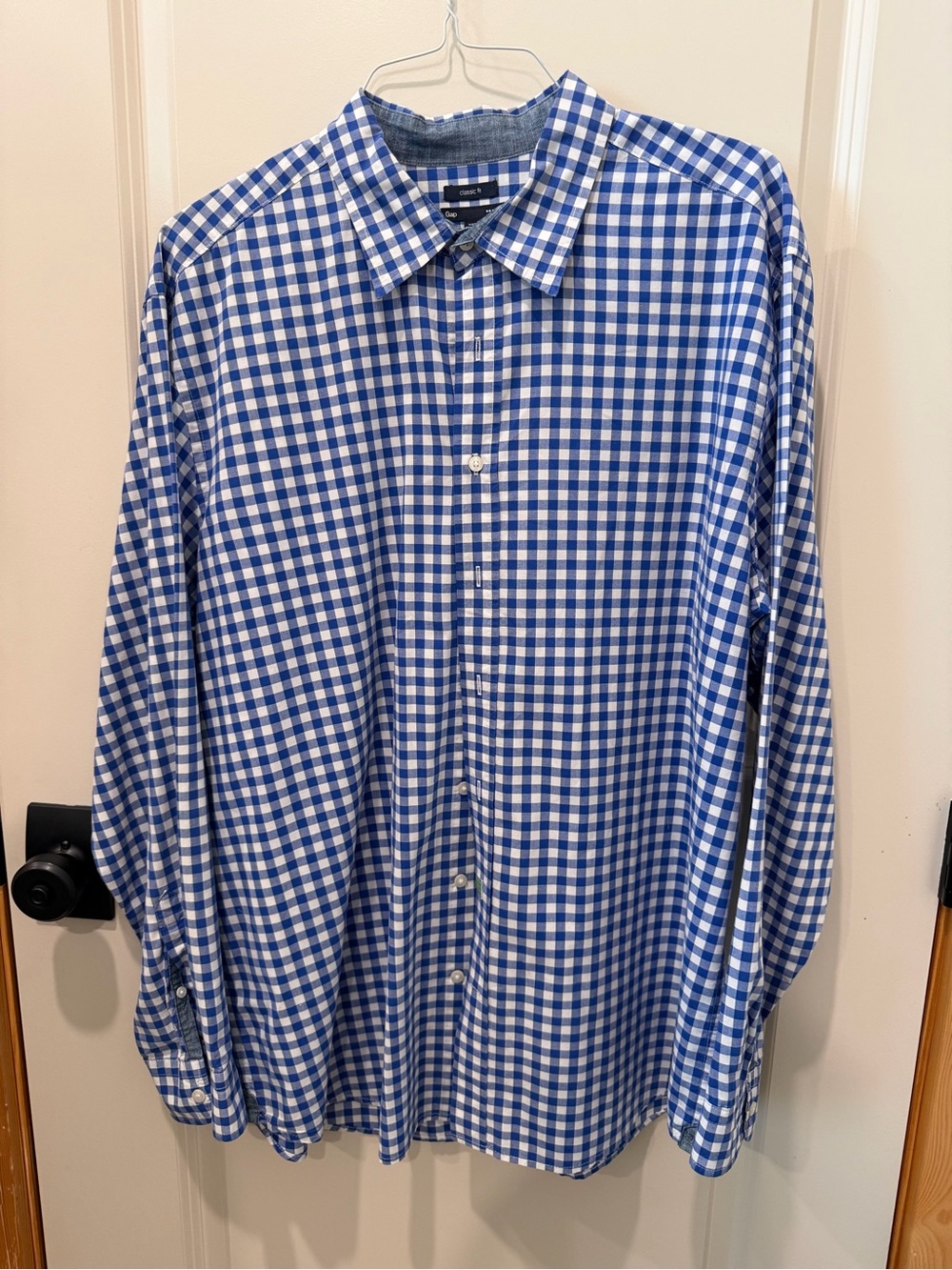 GAP Blue and White Gingham Button-Down Shirt
